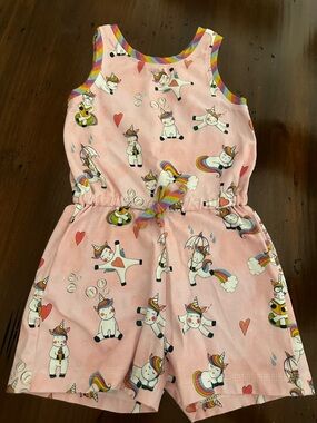 Handmade Nicki’s Rainbow Pink Unicorn Romper, size 6. New.